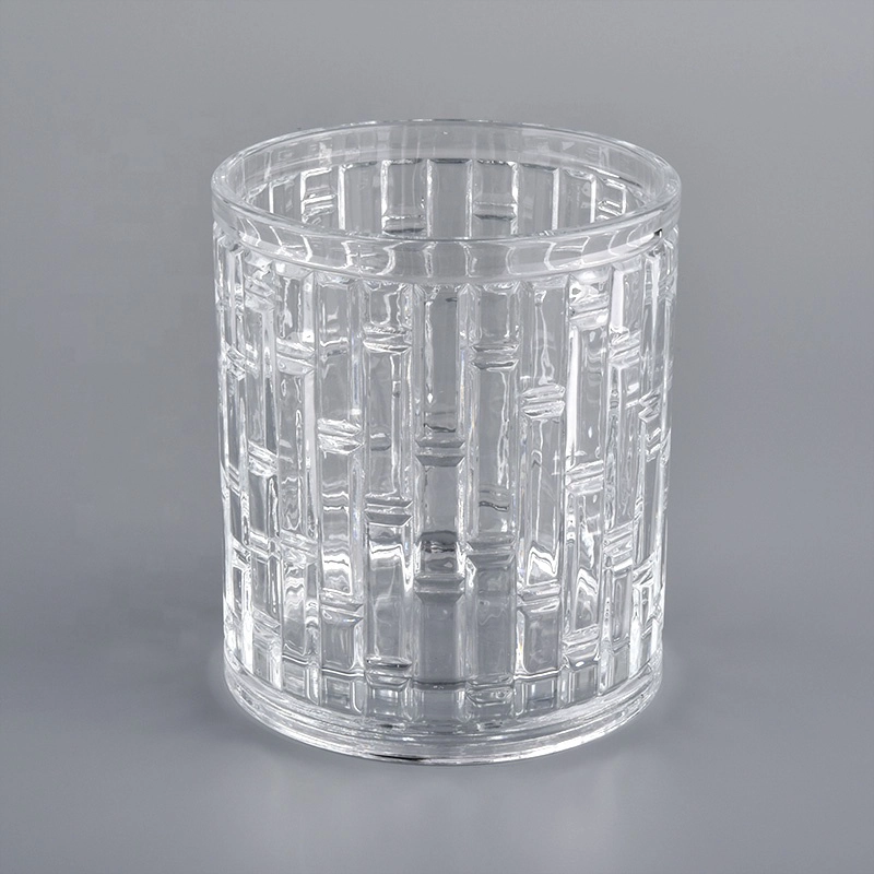 Luxury Cylinder Embossed Glass Candle Jar for candle making
