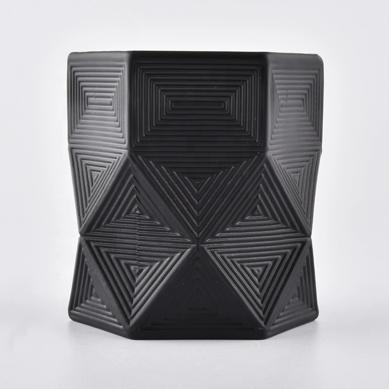 Hexagon luxury geometric black custom glass candle jar