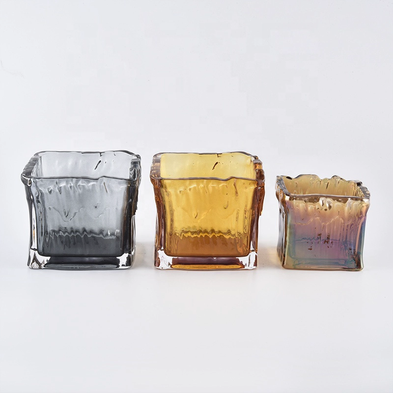 Wholesales luxury square crystal glass candle jar 8oz 10oz 12oz