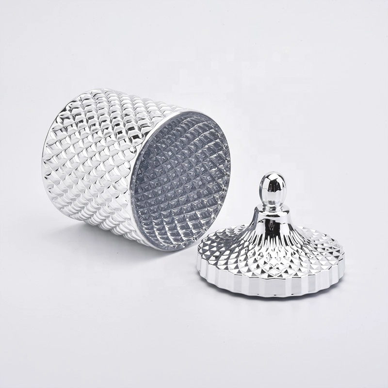 Silver Electroplated Glass Candle Jar With Lids