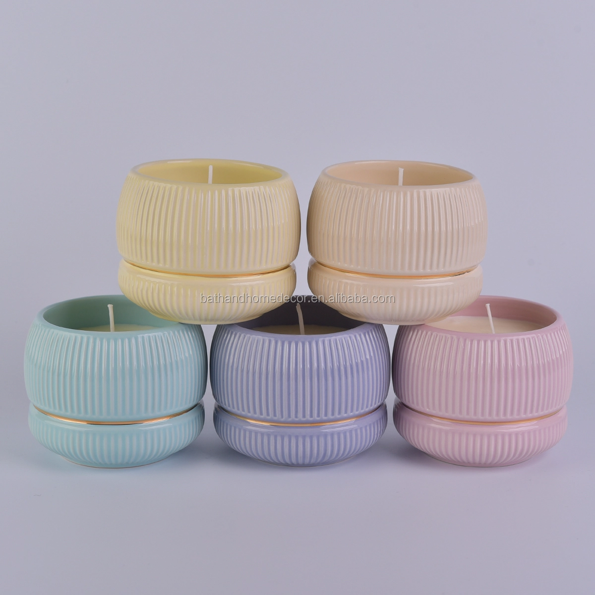Hot Sale Custom Striped Ceramic Candle Vessels