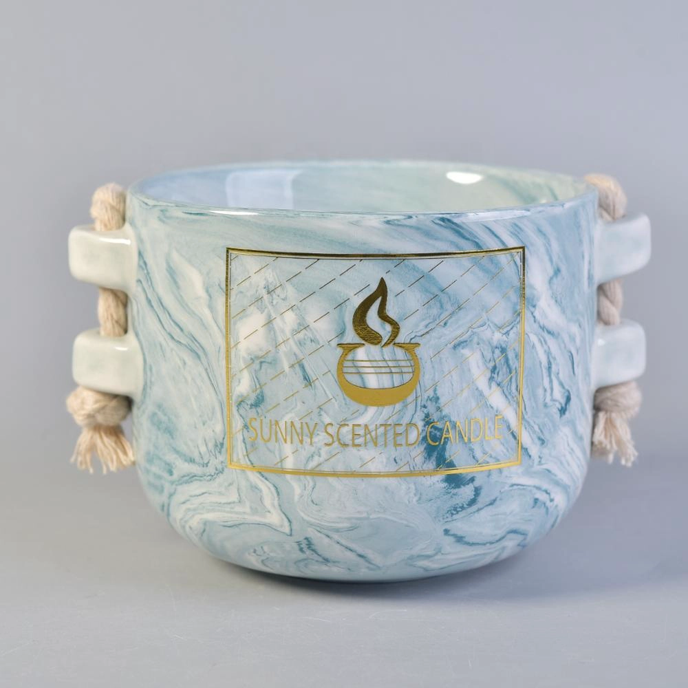10oz Sunny scented empty ceramic candle holders with hemp rope
