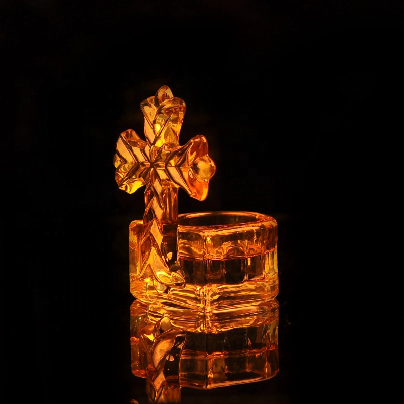 Customized luxury cross design golden candle glass vessel 10oz 20oz