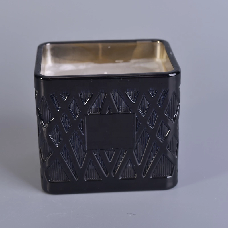 6oz,8oz,10oz,12oz,14oz Custom scented square black glass candle jars