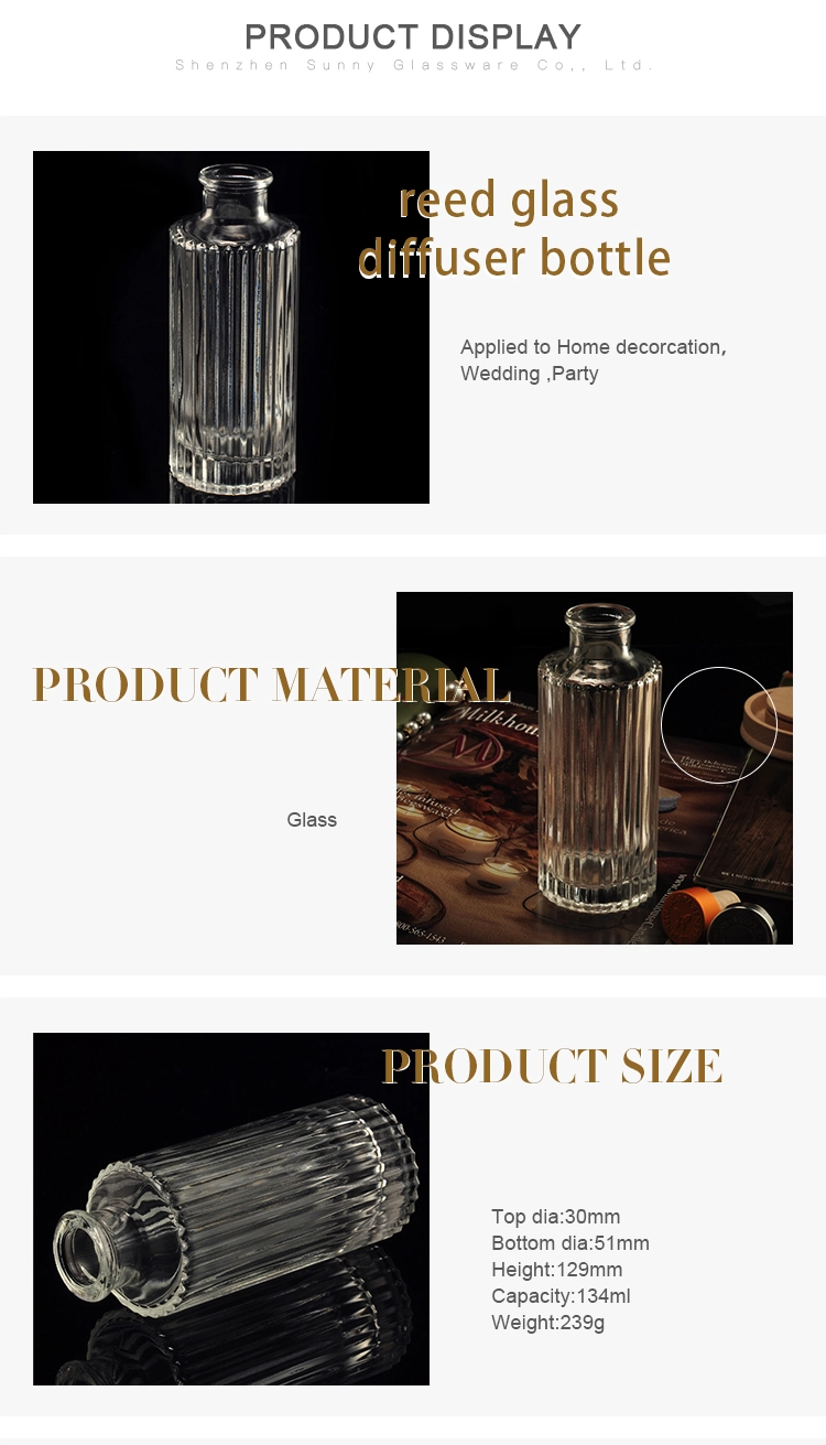 Home decoration wholesale glass transparency 134ml reed diffuser glass bottle