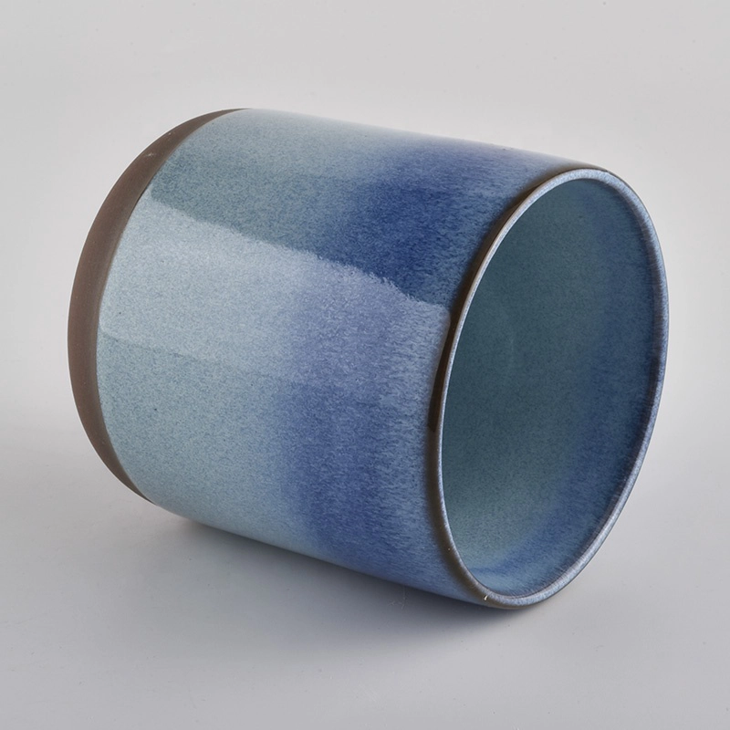 Customized Blue Ceramic Candle Container With Transmutation Glazed
