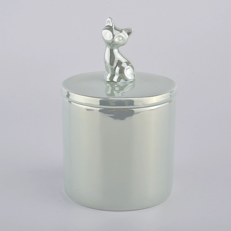 New Arrival Iridescent Ceramic Candle Jar With Lids