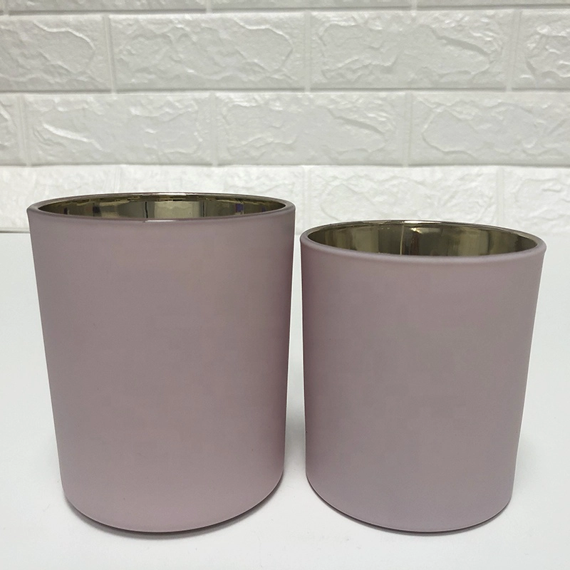 8oz 10oz Matte Pink Glass Candle Holders With Gold Plating Inside