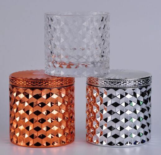Custom Diamond Glass Candle Jar With Lid