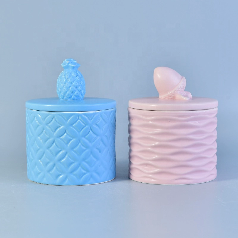 Unique Embossed Candle Container Ceramic With Lids