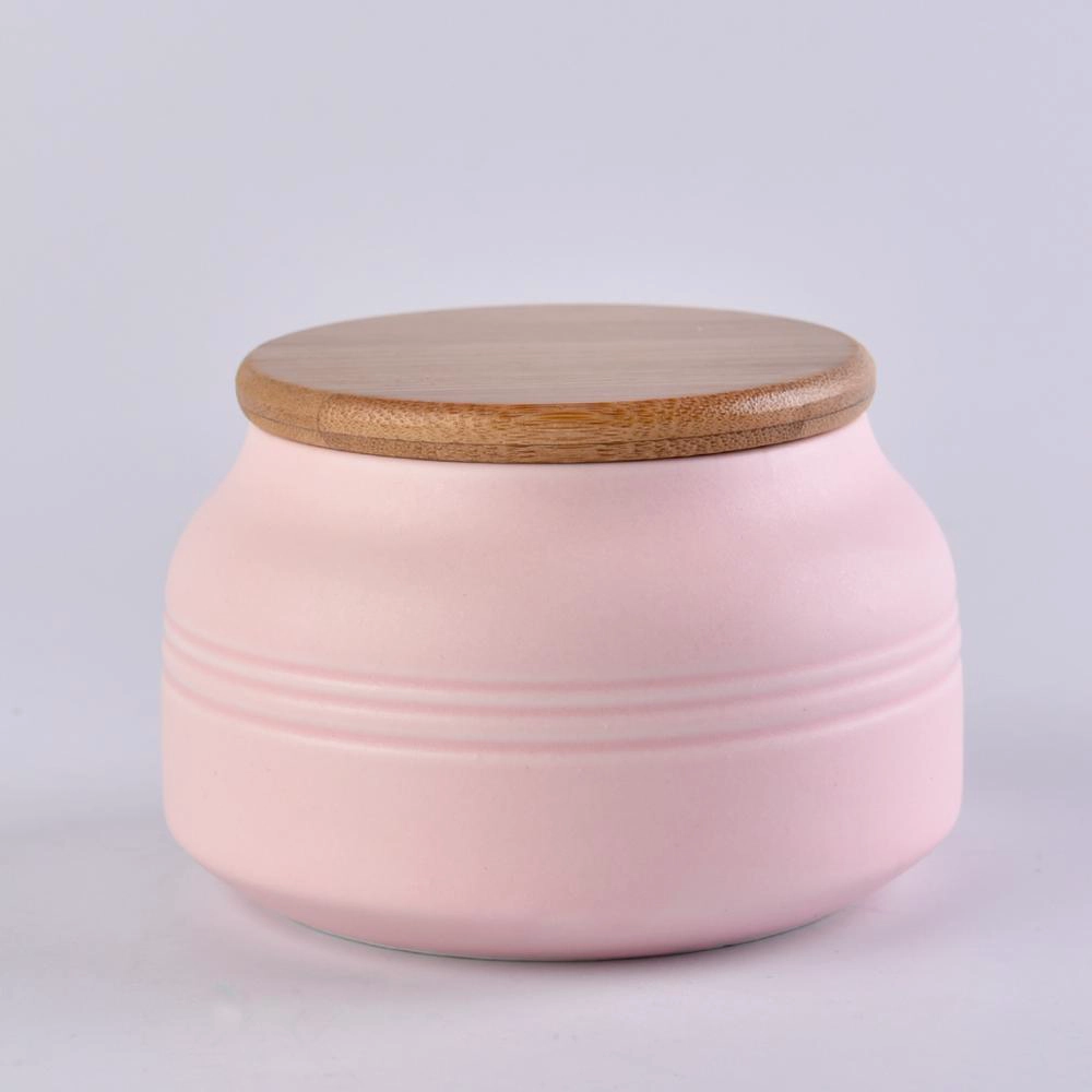 Home Decoration 8oz Pink Ceramic Candle Jar with lid