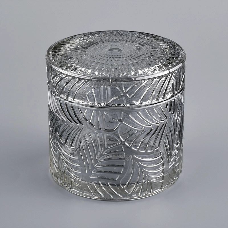 Luxury Electroplating Embossed Glass Candle Jar With Lids