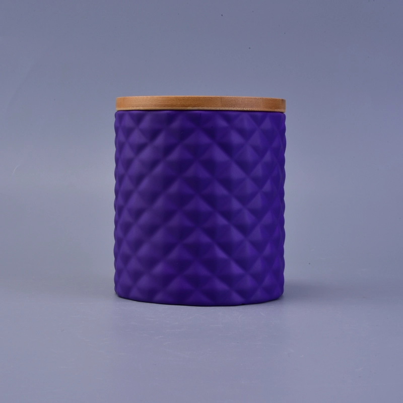 Hot sale custom color ceramic candle jar with bamboo lids