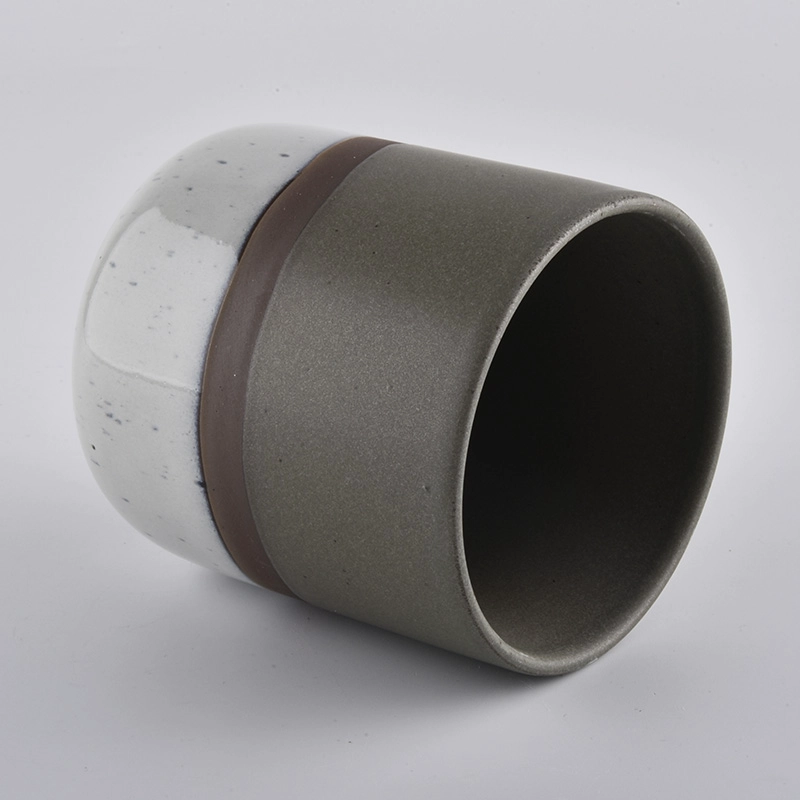 Decorative Matte Glazing Candle Ceramic Jar Whte Grey
