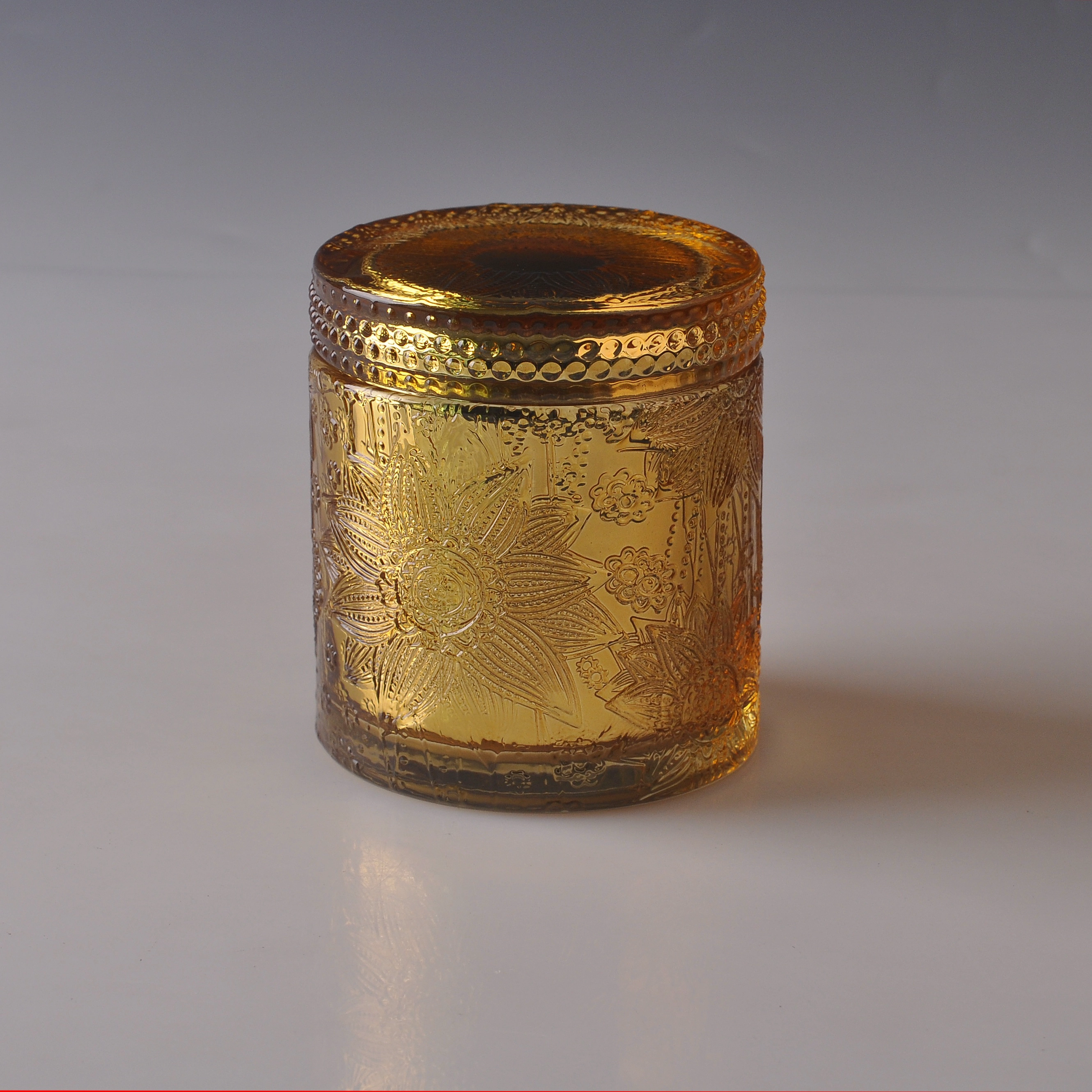 Sunny golden engraving empty Luxury glass candle holder lid with packaging box