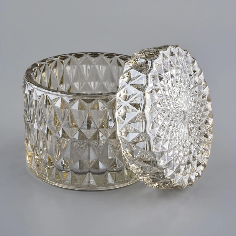 Diamond Cut Candle Container With Glass Lid