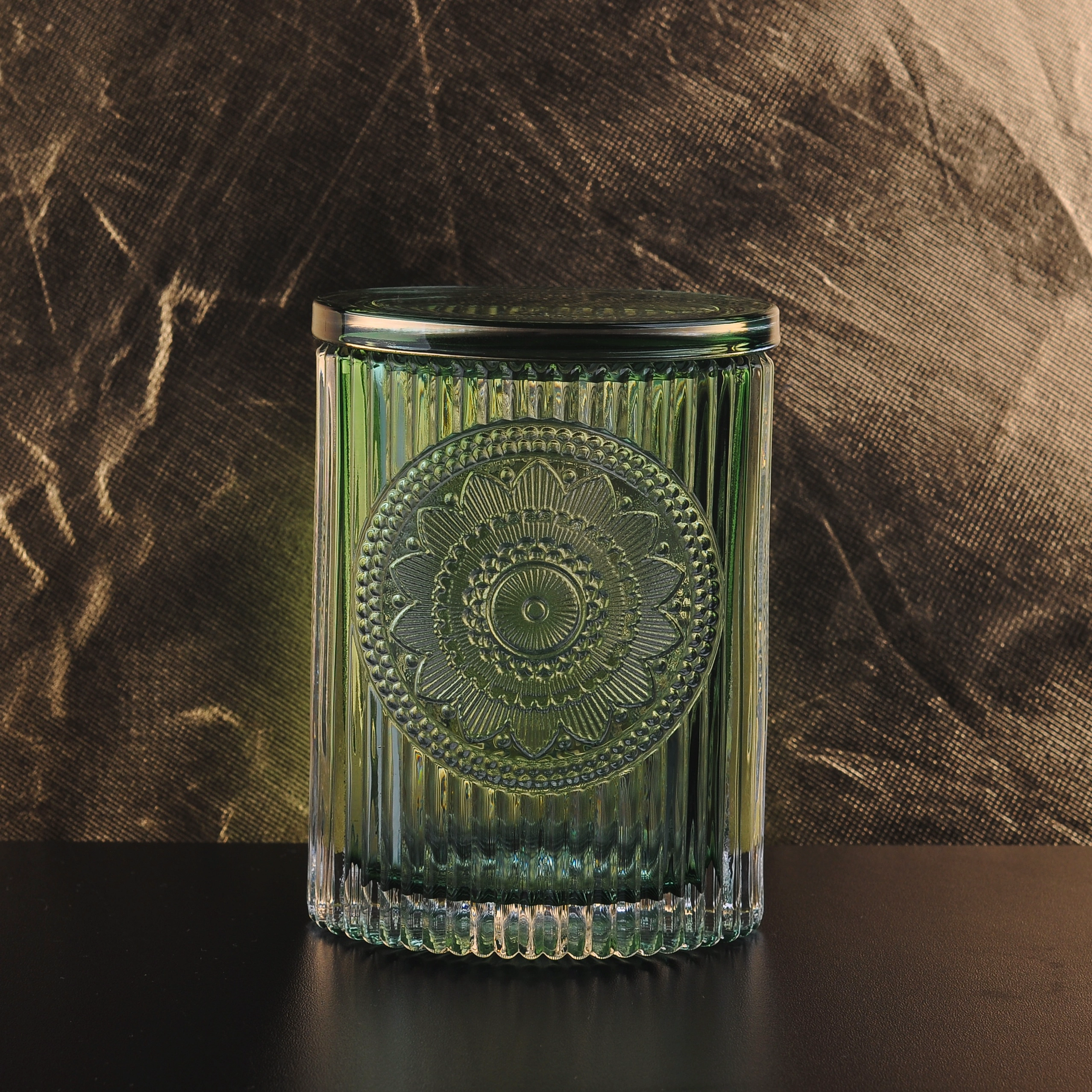 Luxury lotus crystal glass candle jar with lid 10oz 12oz