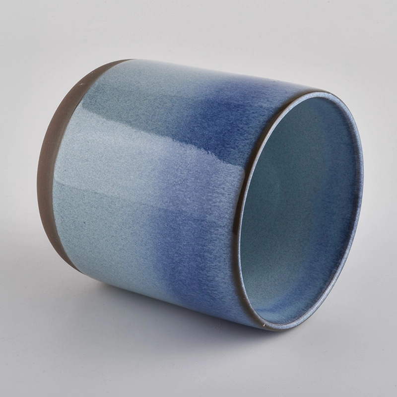 Customized Blue Ceramic Candle Container With Transmutation Glazed