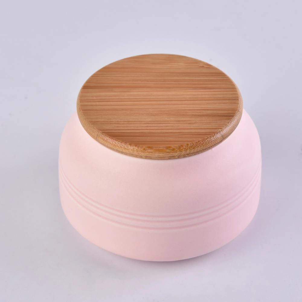 Home Decoration 8oz Pink Ceramic Candle Jar with lid