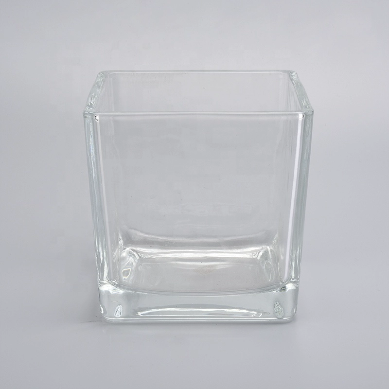 8 oz 10 oz Wholesale clear custom square candle glass jar for candles