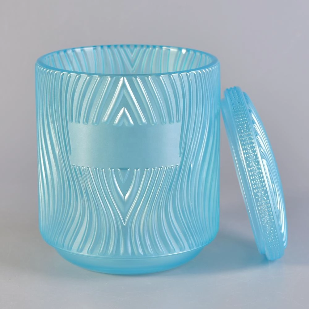 Sunny river design blue Luxury glass candle jars with glass lid