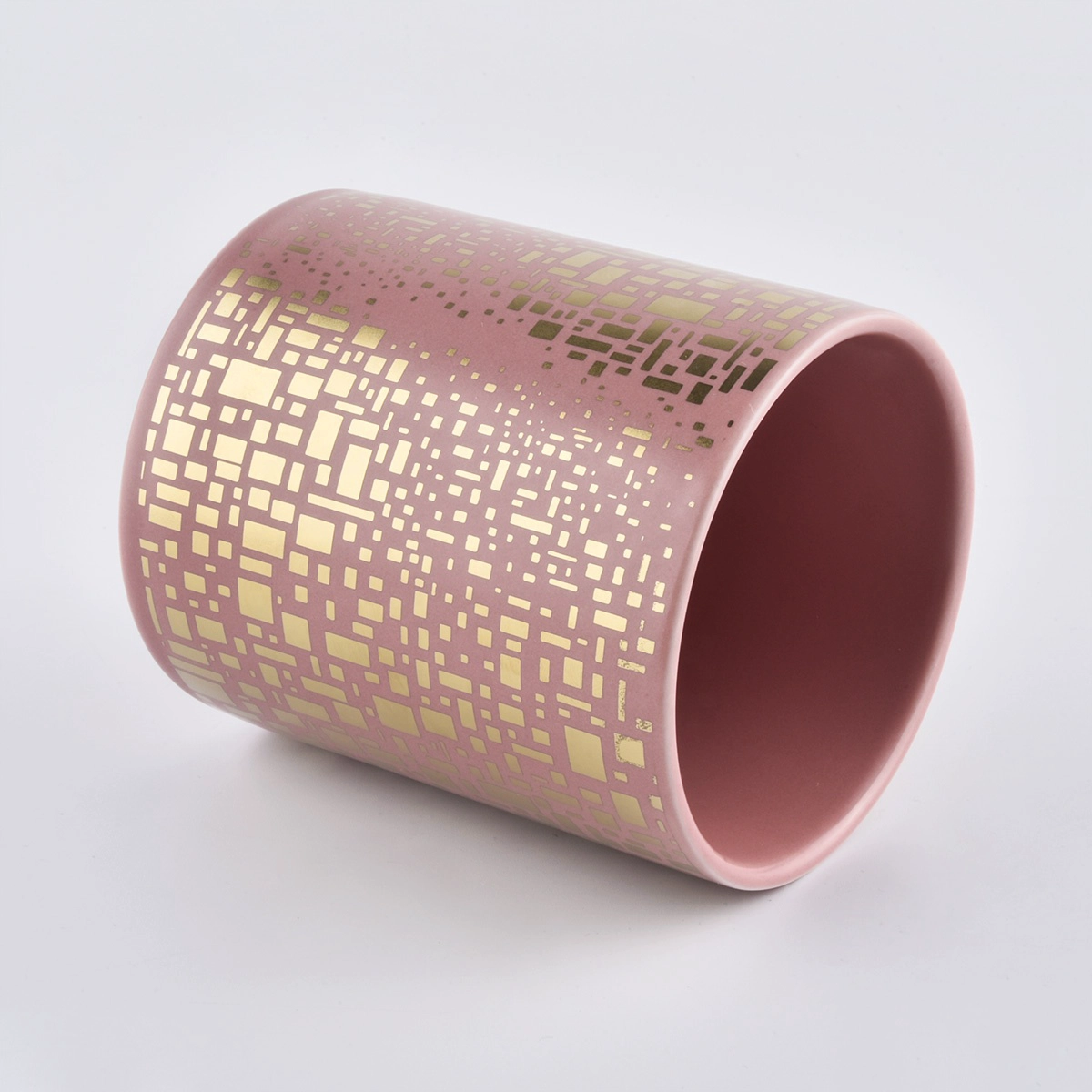 Bulk luxury print pink ceramic jar candle vessel
