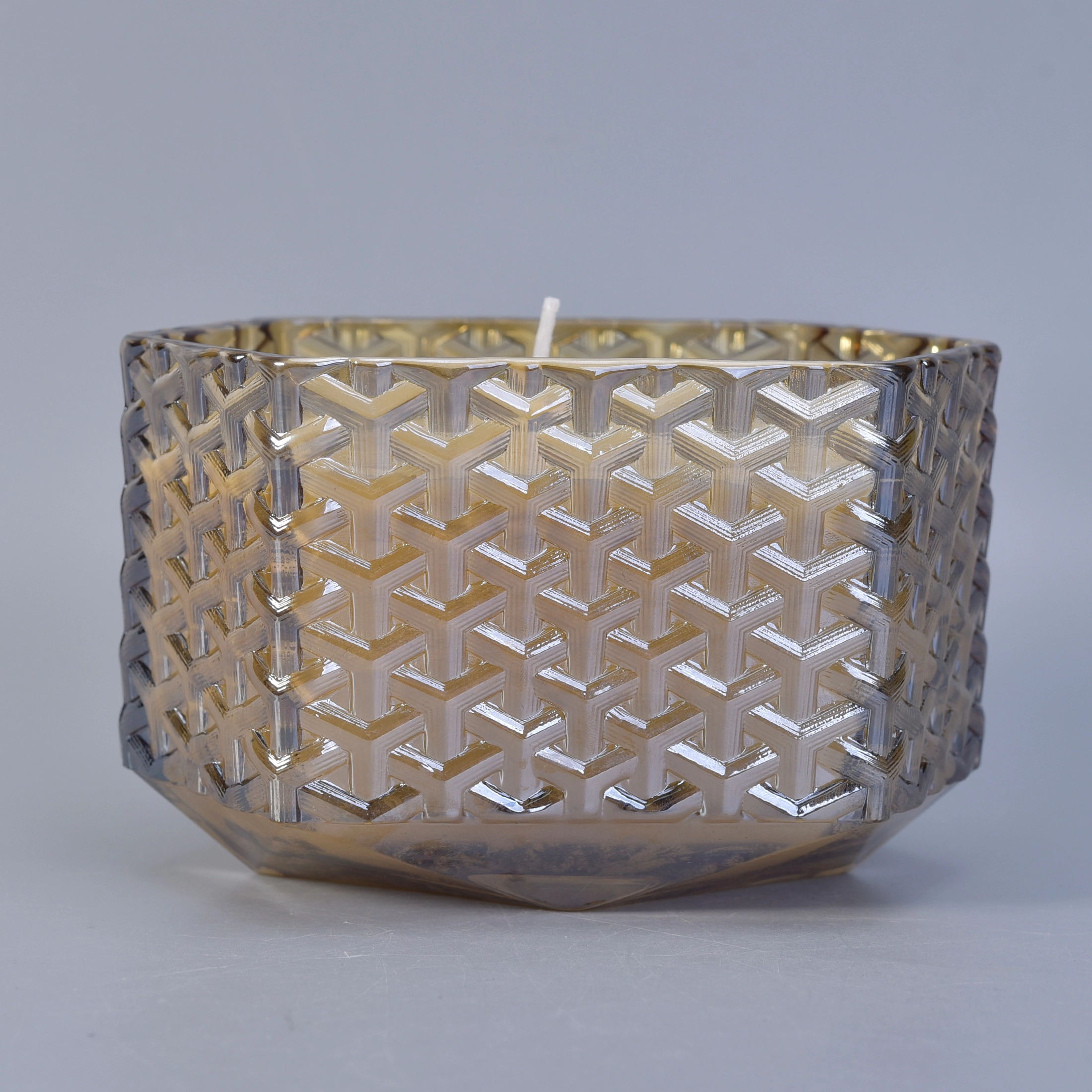 10oz 12oz Sunny woven decorative glass candle holder with wooden lids