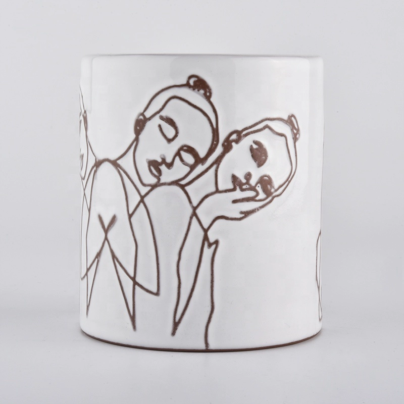 Custom Ceramic Candle Vessels With Face Pattern