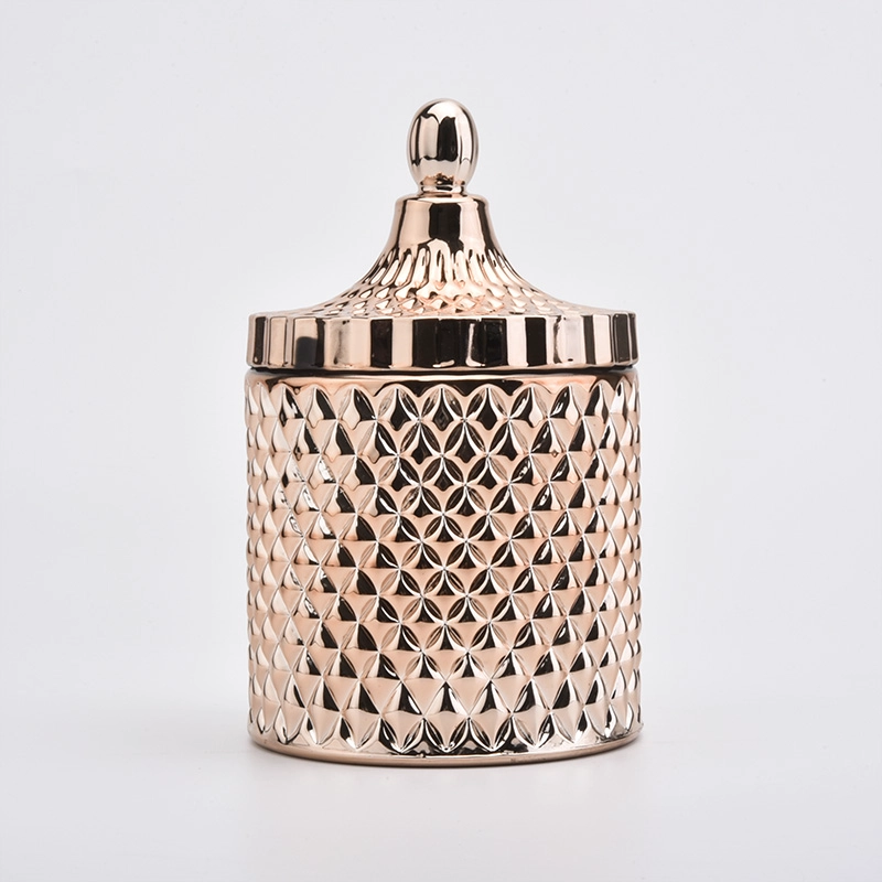 16oz GEO Rose Gold Glass Candle Jar With Lids
