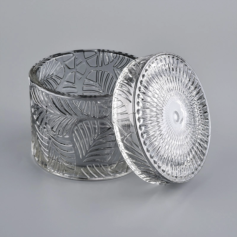 Luxury Electroplating Embossed Glass Candle Jar With Lids