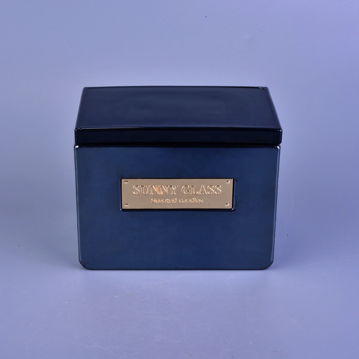 Home decoration Wholesales custom dark blue scented Glass Candle holder with lids