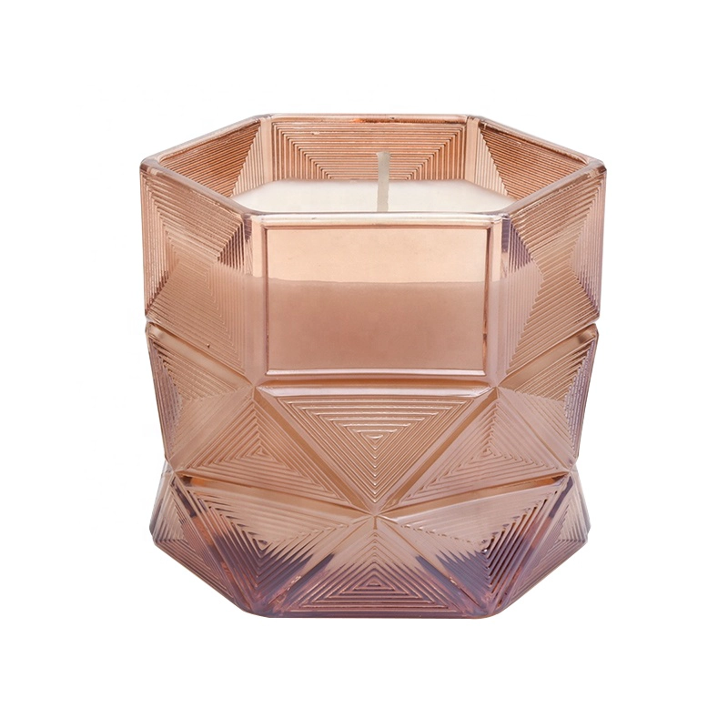 Luxury amber Hexagon decorative candle glass holder container