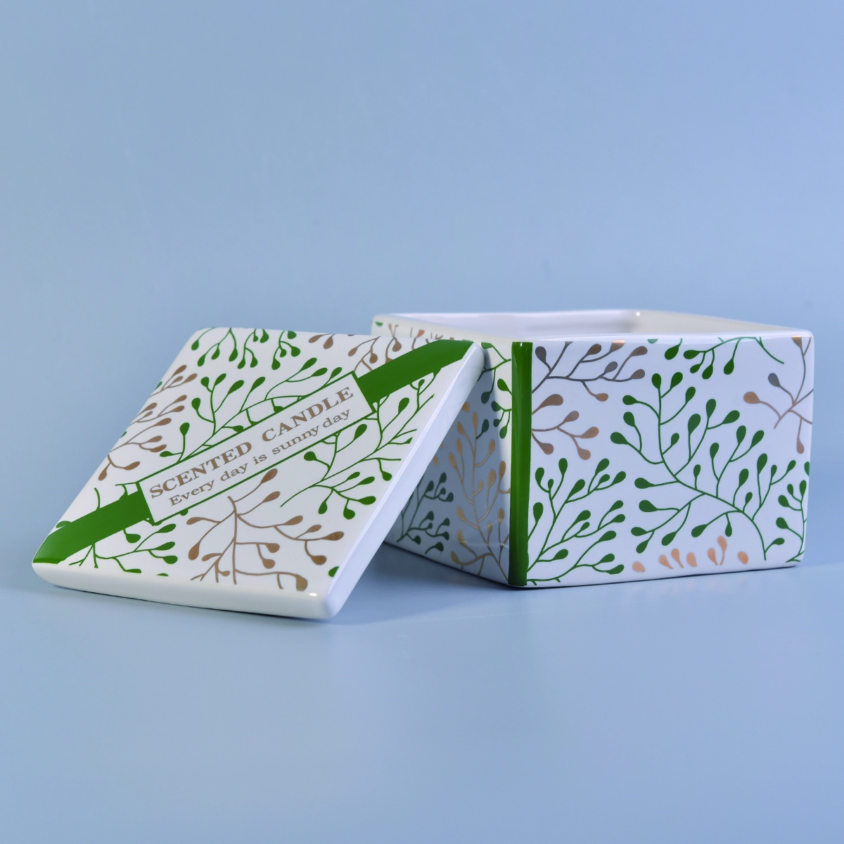 Wholesales square custom ceramic jars for candle making with cover