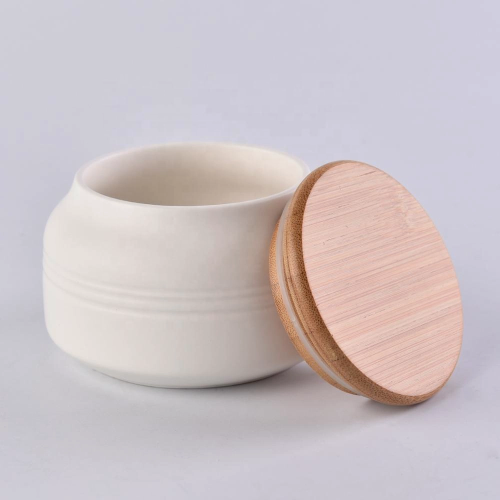 8oz matte white ceramic candle holder with lid