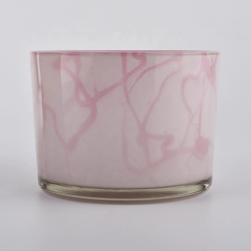 3 Wicks 12oz Pink Glass Candle Jars