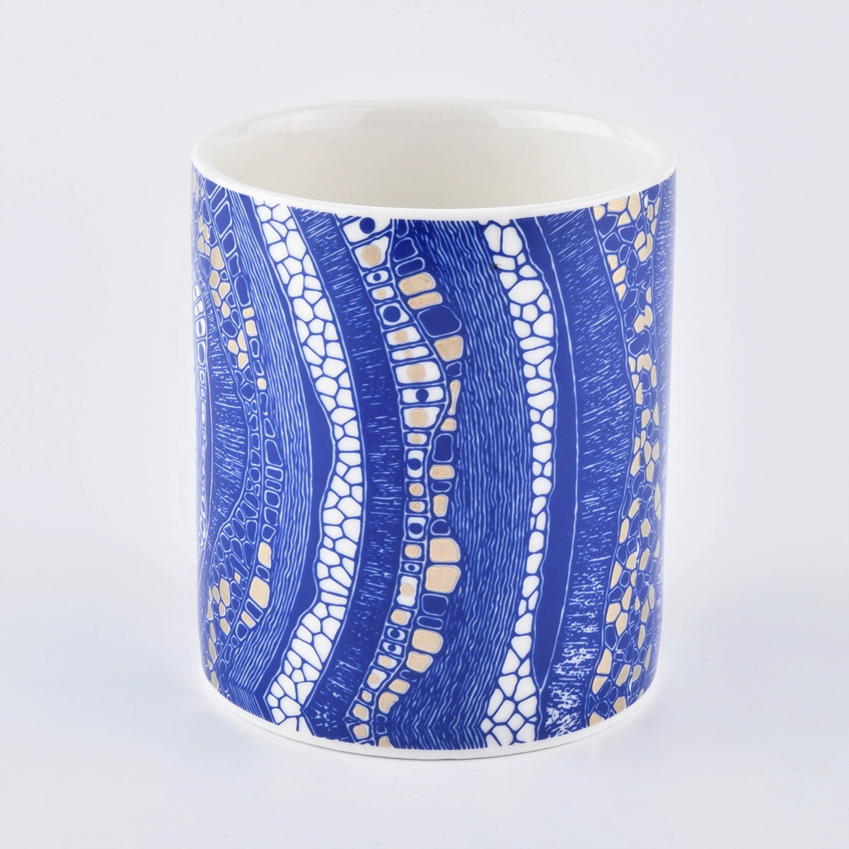 Wholesales empty decorative cylinder blue ceramic candle holders 10 oz 12 oz