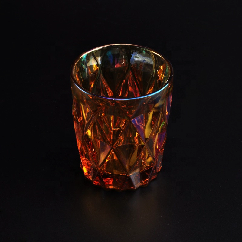 Luxury geometric iridescent tealight glass candle holder 8oz 10oz