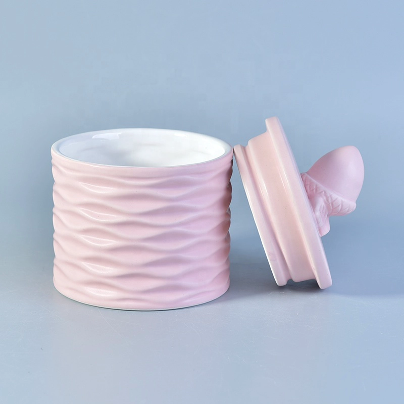 Unique Embossed Candle Container Ceramic With Lids