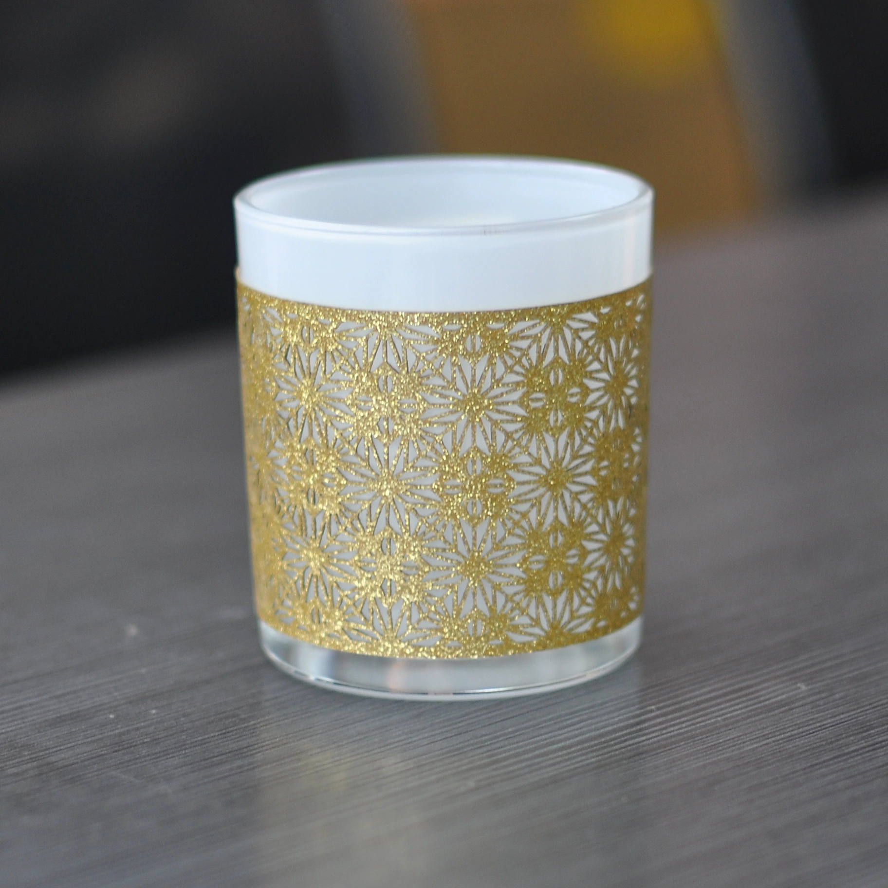 Sunny tealight Custom gold woven glass candle jar