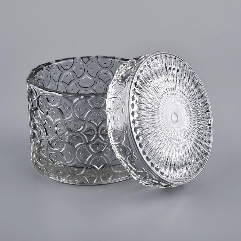 250ml Embossed Glass Candle Jar With Lids