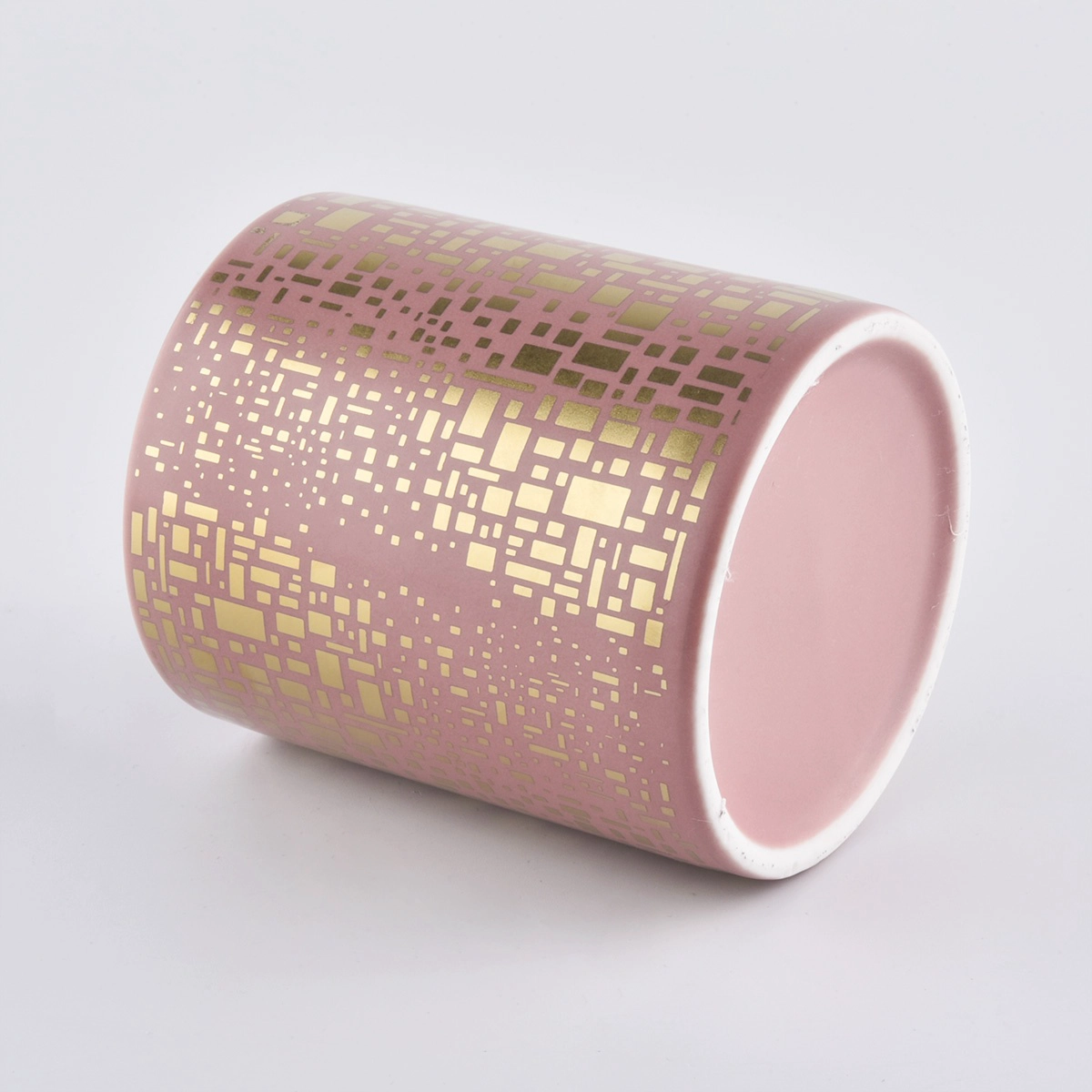 Bulk luxury print pink ceramic jar candle vessel