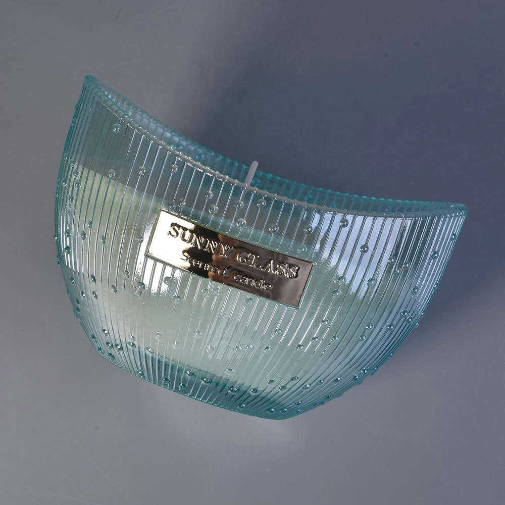 10oz Custom boat shaped blue glass candle jars in bulk