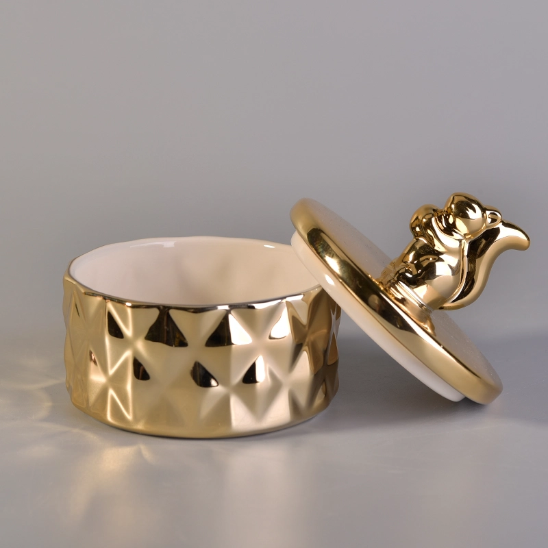 Gold Ceramic Candle Vessels With Animal Lid
