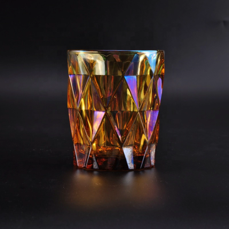 Luxury geometric iridescent tealight glass candle holder 8oz 10oz