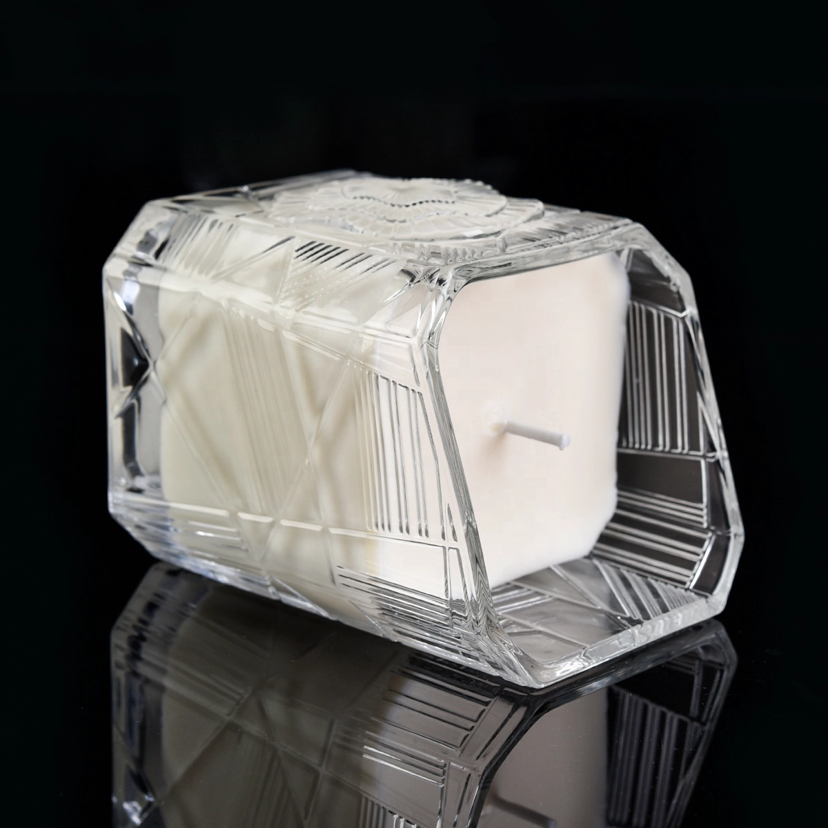 Suppliers clear crystal Trapezoid glass empty candle jars in bulk