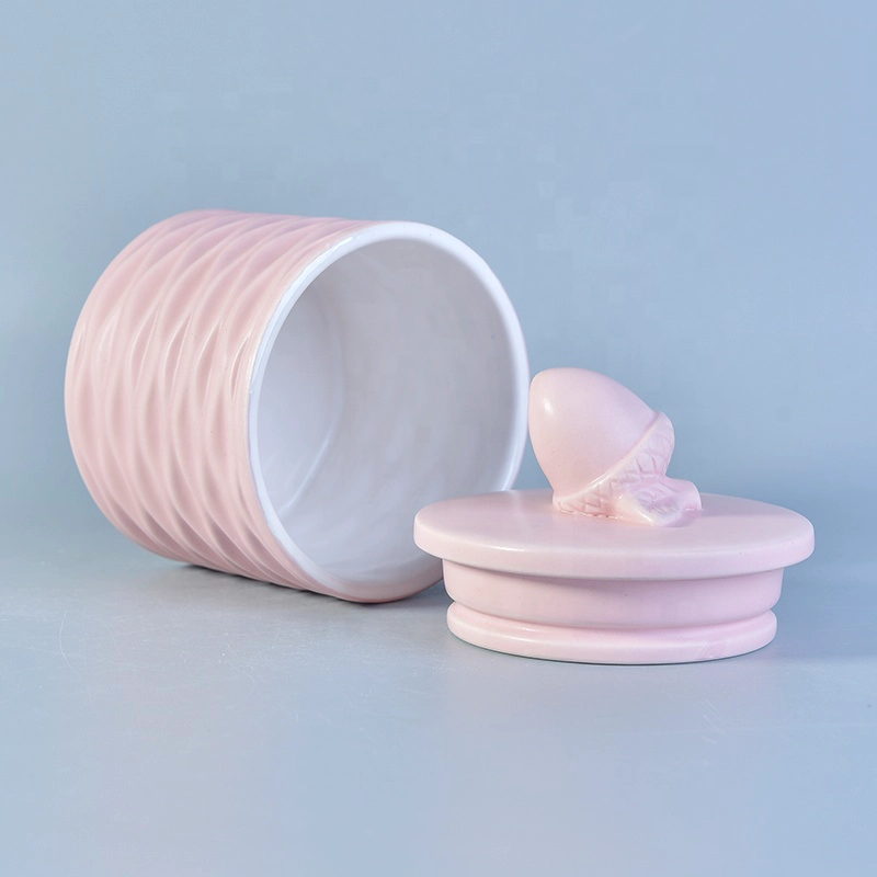 Unique Embossed Candle Container Ceramic With Lids