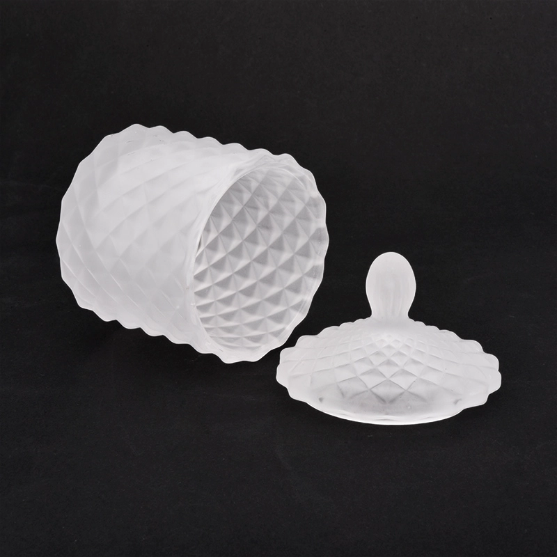 Frosted Embossed Texture Glass Candle Jar With Lid