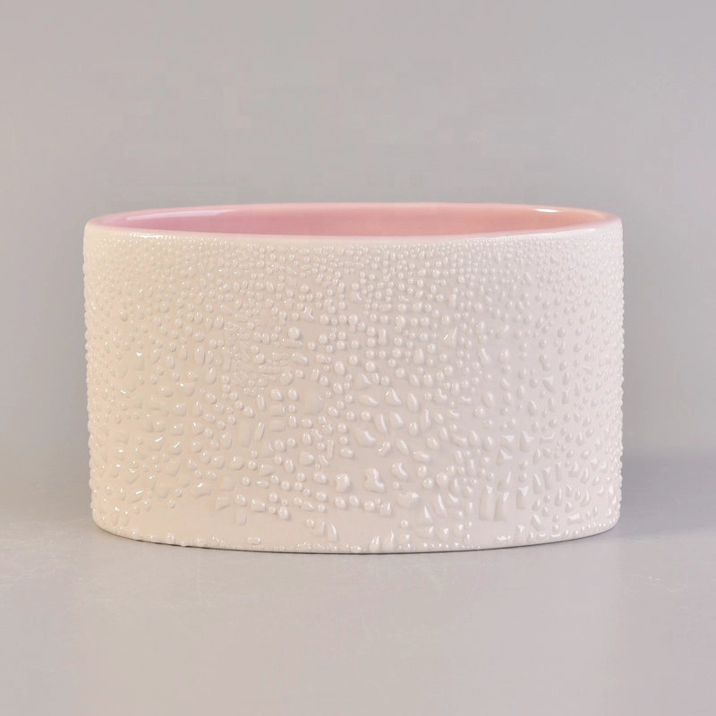 White And Pink Ceramic Candle Container Wholesale