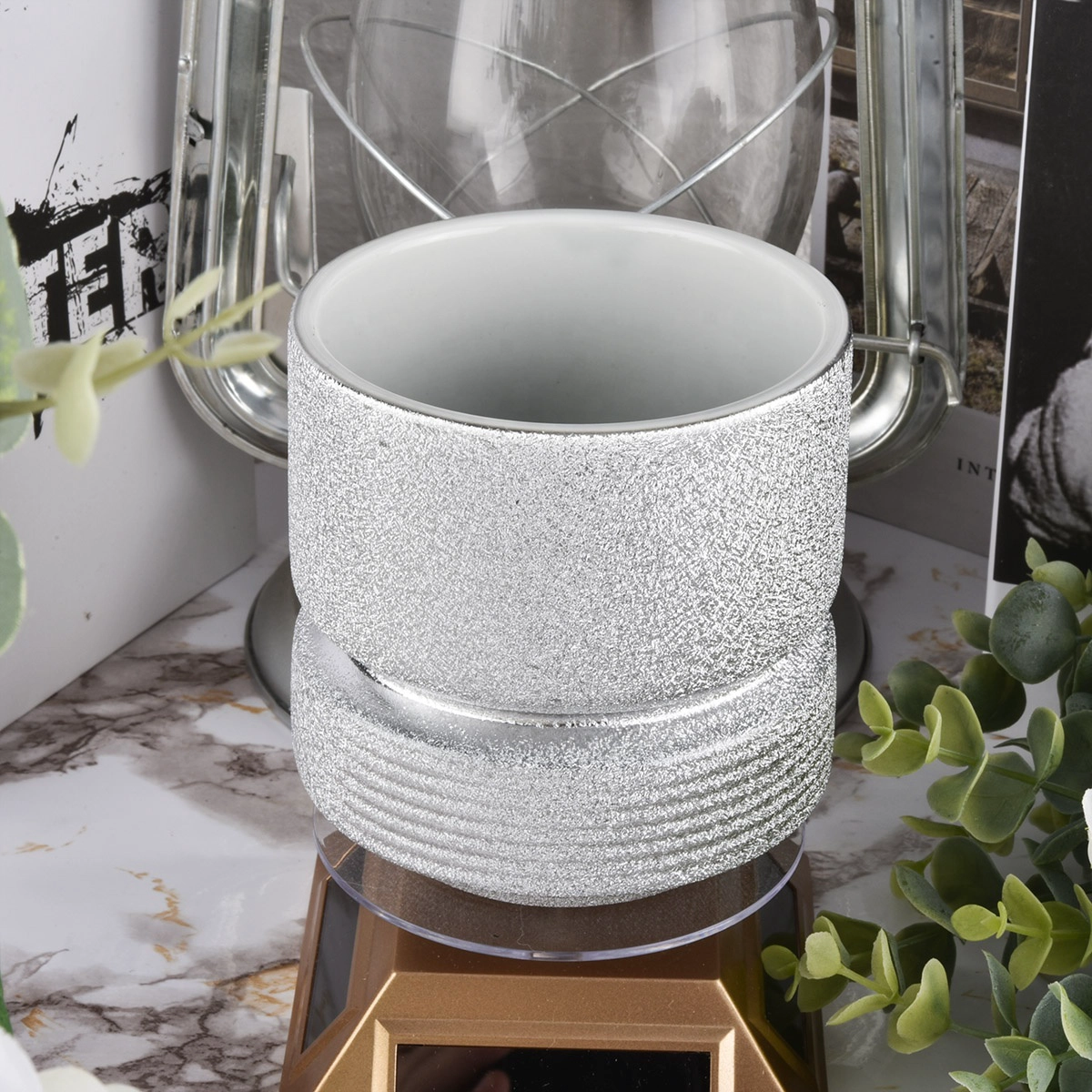 Silver Spray Ceramic Candle Holders 400ml