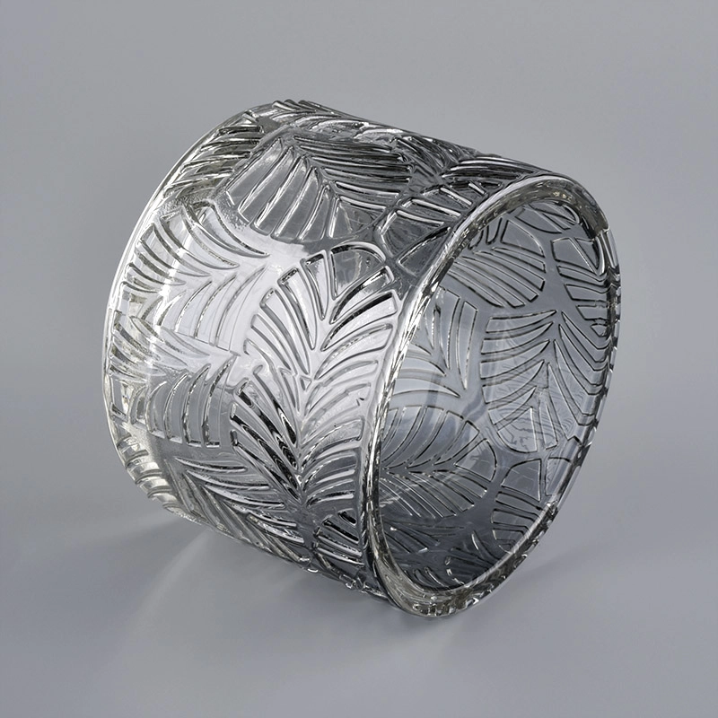 Luxury Electroplating Embossed Glass Candle Jar With Lids